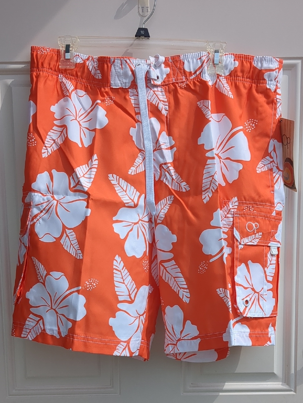 OP Orange & White Floral Swim Trunks